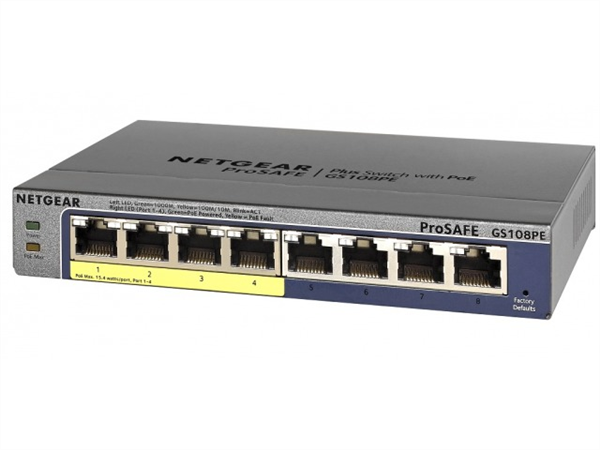ProSAFE Plus 8-Port Gigabit Ethernet Switch, Desktop, 4 PoE Ports
