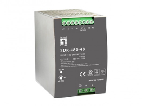 Industrial Power Supply, 48VDC, 480W, DIN-Rail, PoE Ready